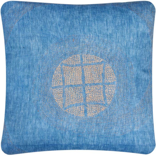 African Embroidery Pillow Indigo III. Made from a vintage Hausa Chief’s Robe, known as a Boubou. Hausa is the largest tribal group in Nigeria. Floss hand embroidery over indigo cotton. Indigo linen back, invisible zipper closure, feather and down fill. 23" x 23"