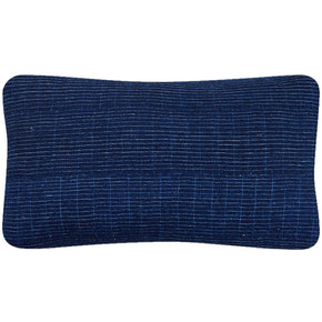 (BACK) African Embroidery Pillow Indigo Blue. Made from a vintage Hausa Chief’s Robe, known as a Boubou. Hausa is the largest tribal group in Nigeria. Floss hand embroidery over indigo cotton.  Indigo cotton back, invisible zipper closure, feather and down fill.
