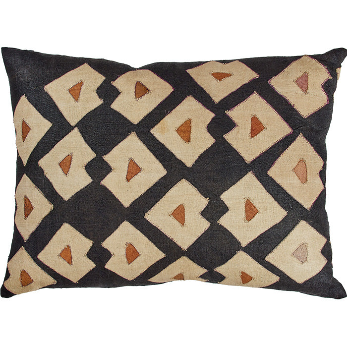 African Kuba Pillow. 28 x 28. Hand-woven African Kuba throw pillow with dyed raffia and fused backing. Black linen back, invisible zipper closure, filled with feather and down.