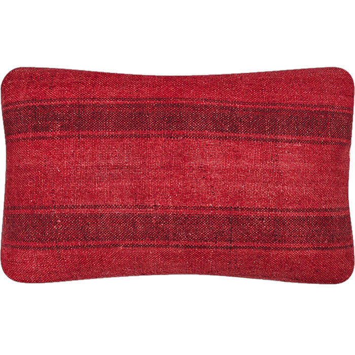 Anatolian Turkish Perde Pillows, hand-woven with Turkish wool fabric. Bright red with stripes. Invisible zipper closures, filled with feather and down. Two available.