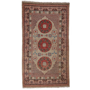 Antique Khotan Rug - Samarkand or Khotan knotted rug. Chinese motifs. Even pile and good condition. c1920. 101" x 57"