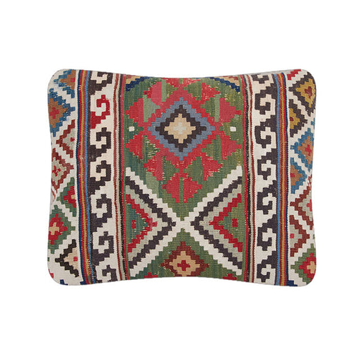 Antique Kilim Pillow. Caucasian kilim fragment reconfigured into a pillow. Finely woven wool flatweave. All natural and hand dyed wool.  Natural linen back, invisible zipper closure, feather and down fill.  14" x 16"