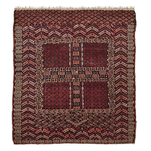 Antique Turkoman Rug. Late 19th C. Hand knotted wool. Even pile. Classic geometric Turkoman design with natural dyes. Uzbek or Afghani. 46" x 56"