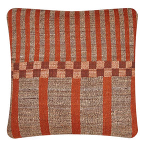 Mondrian Terra Cotta Wool & Tussar Silk. Decorative Pillow. Natural linen back. Invisible zipper closure.  Feather and down fill. Neeru Kumar Handwoven Designer Textiles from India. Exclusive to Pat McGann. Yardage available.