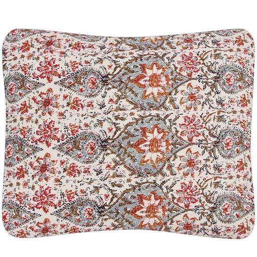 Quilted Cotton Pillow Double Sided. Floral print cotton used on both sides with all over quilting stitches. Invisible zipper closure, feather and down fill. 13" x 23"