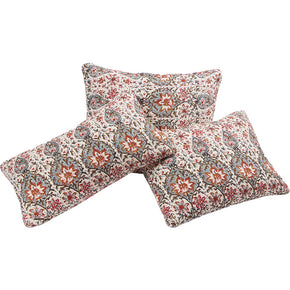 (GROUPED PILLOWS) Quilted Cotton Pillow Double Sided. Floral print cotton used on both sides with all over quilting stitches. Invisible zipper closure, feather and down fill. 13" x 23"