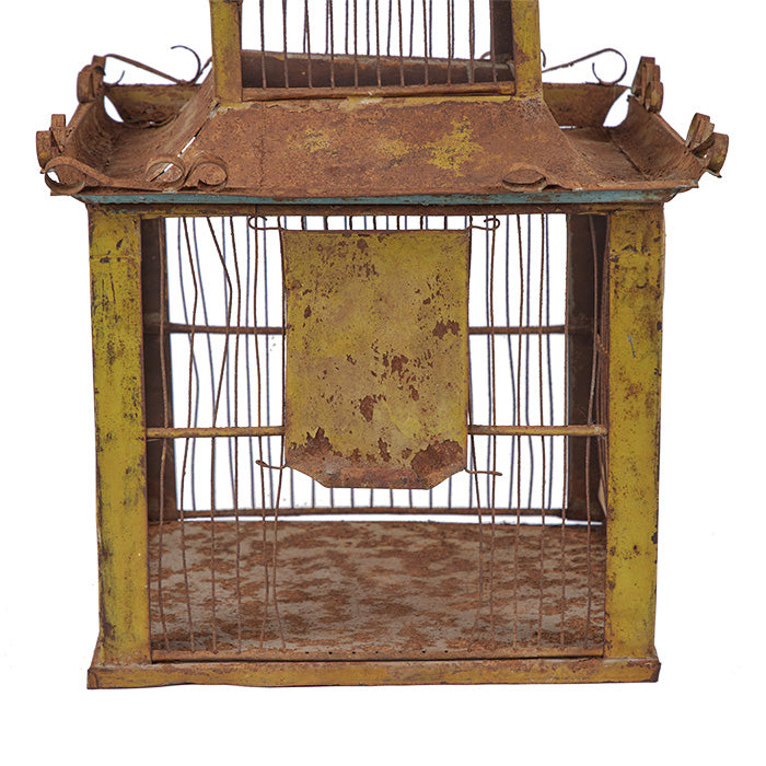 (CAGE DETAIL DOOR) Folk Art Birdcage. Handcrafted. Distressed painted finish. Age appropriate wear. 27" H x 14" W x 14" D