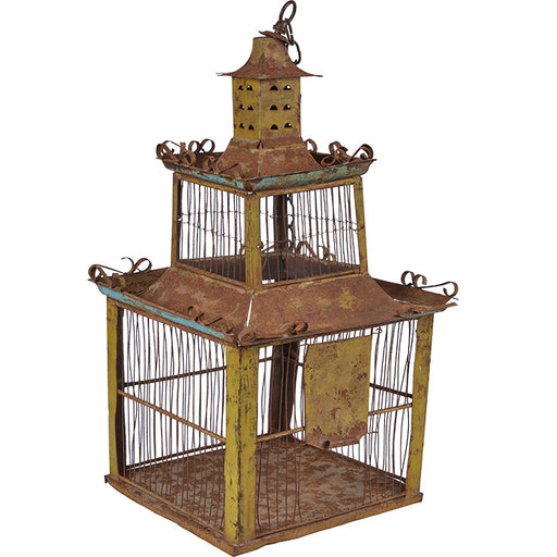 Folk Art Birdcage. Handcrafted. Distressed painted finish. Age appropriate wear. 27" H x 14" W x 14" D