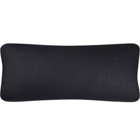 (BLACK LINEN BACK) Quilted Banjara Bag Pillow V. All over hand quilting. Vintage storage bag reconfigured into a bolster pillow. Handmade in Gujarat State in India. Black linen back. Invisible zipper closure, feather and down fill. 15" x 36"