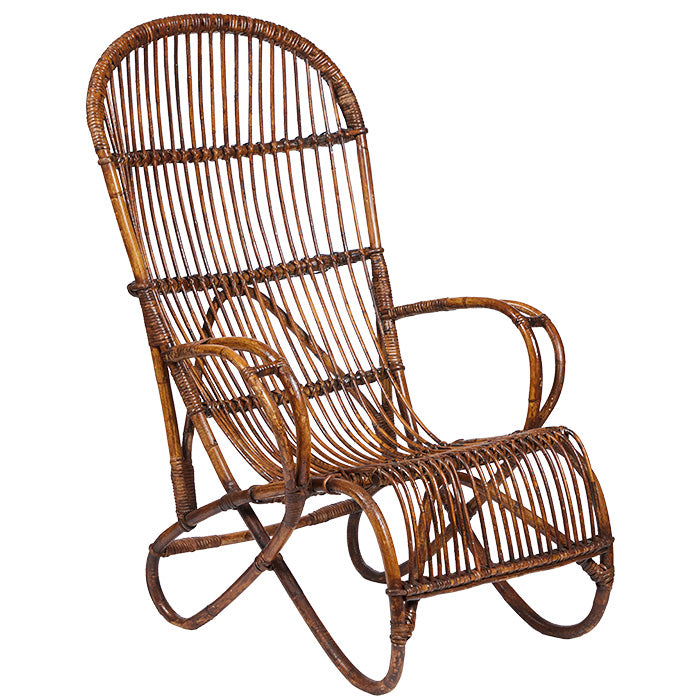 High Back Rattan Chair. Vintage high back rattan chair. Good condition. 43" H x 27" W x 16" Seat H