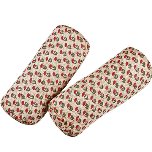 (TWO  PILLOWS) Indian Block Print Bolster Pillow. Contemporary Indian cotton bolster pillow. Invisible zipper closure added. Feather and down fill.  Two available. Priced individually. 21" x 9"