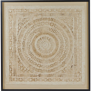 Mexican Amate Paper Artwork. Intricate bark paper artwork. Northern Mexico. Framed over linen background. 44" x 44"
