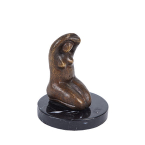 (RIGHT SIDE VIEW) Bronze Nude Sculpture. Mexican bronze, unsigned. Tabletop size on marble base. 5.5" H x 4.5" DIA base