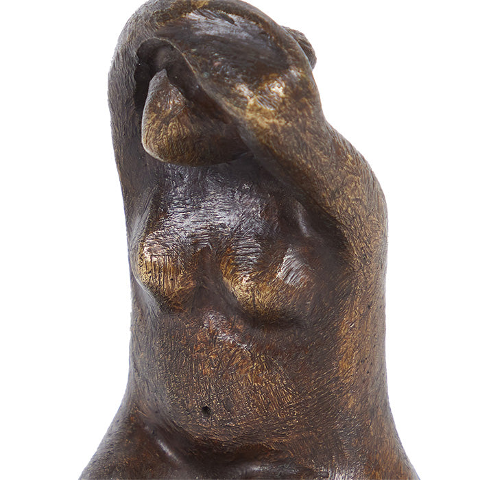 (DETAIL) Bronze Nude Sculpture. Mexican bronze, unsigned. Tabletop size on marble base. 5.5" H x 4.5" DIA base