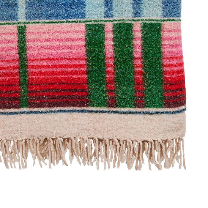 (FRINGE DETAIL) Vintage Mexican wedding blanket, 1940s Jacquard loom woven wool, 58" x 90".