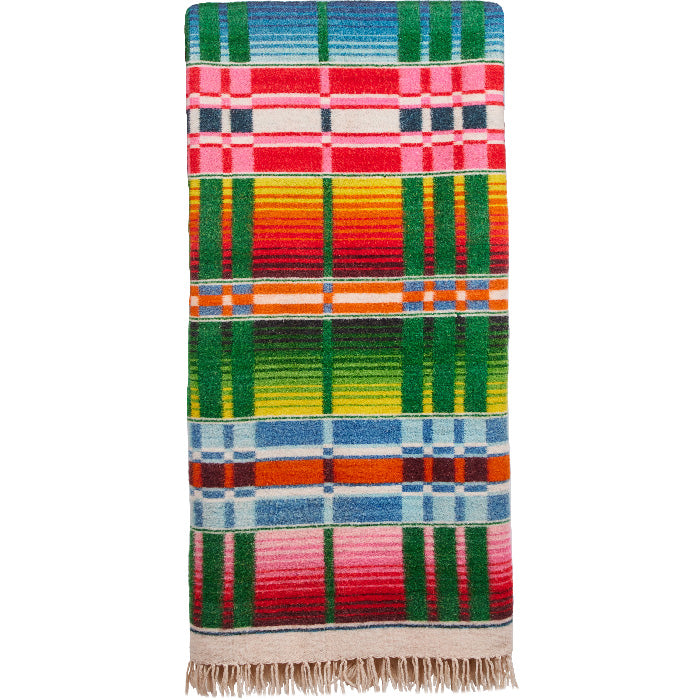 Vintage Mexican wedding blanket, 1940s Jacquard loom woven wool, 58" x 90".