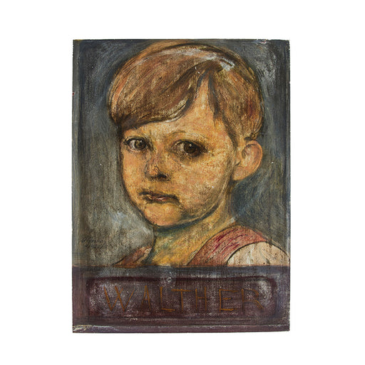Oil Painting Portrait by C. Grano of a German schoolboy, Early 20th Century. Oil on wood. Child's name WALTER as noted at bottom. 13" x 9.5"