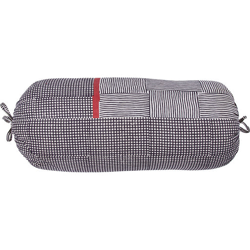 (FRONT DETAIL) Indian Block Printed Gopal Bolster Pillows. Hand block printed cotton. Large round bolsters. Tie closures. Feather and down fill. Two available.