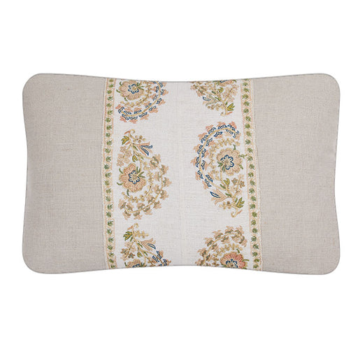 Antique Ottoman Embroidery Pillow II. 19th C. Turkish.Silk floss embroidery on handwoven off white linen. Floral motif. Natural linen back. Invisible zipper closure and feather and down fill. 14" x 21"