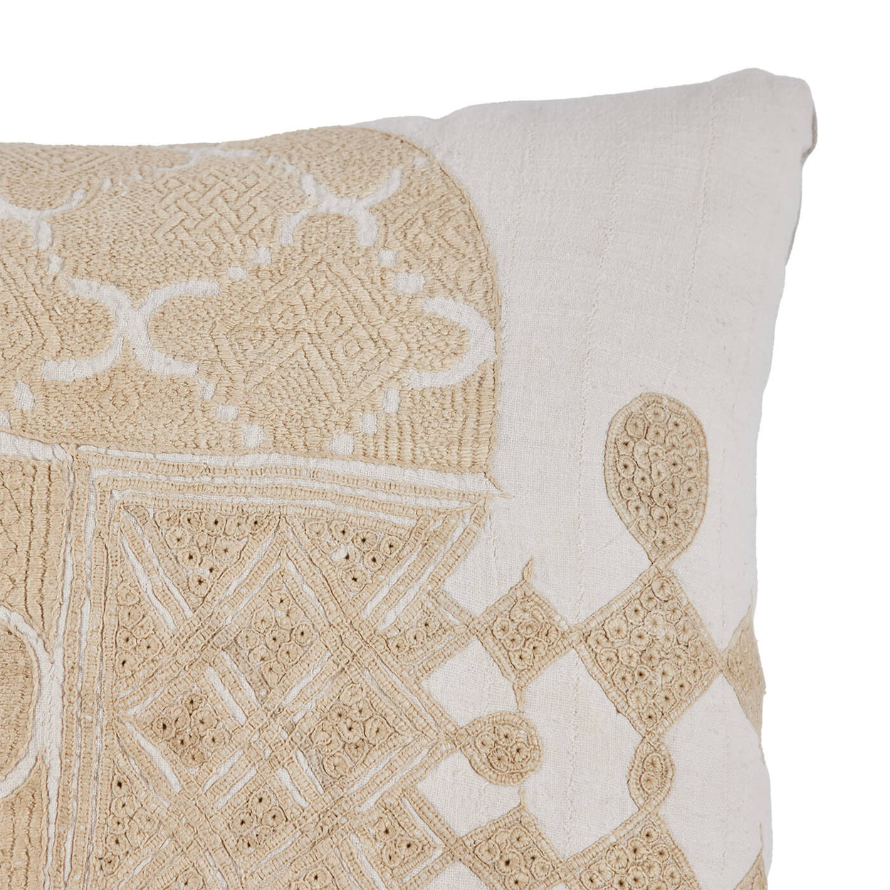 African Embroidery Pillow<br>White/Oatmeal II