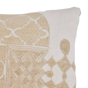 African Embroidery Pillow<br>White/Oatmeal II