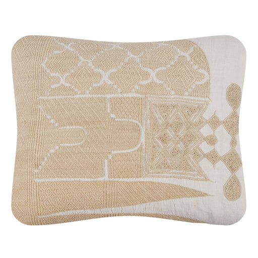 African Embroidery Pillow<br>White/Oatmeal II