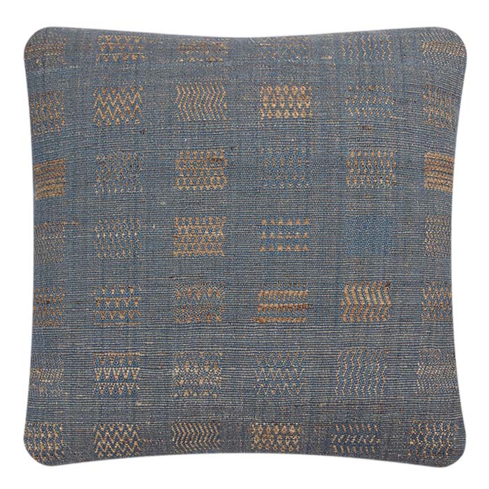 Throw Pillow, Window Weave Blue, Cotton & Tussar Silk. Handwoven Designer Textiles from India. Natural linen back. Invisible zipper closure. 18" x 18" different sizes available.