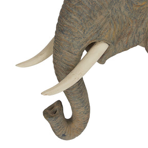 (DETAIL) Elephant Head Shelf. Vintage polychrome painted composition hanging shelf. 21" H x 12.5" W x 9.5" D
