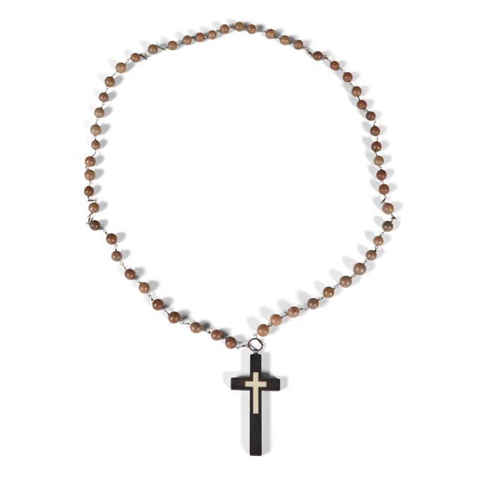 Antique Ebony, Bone, and Clay Rosary. Antique Rosary with clay beads, ebony cross with bone inlay. Length 37"