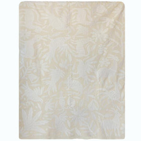 Contemporary bedcover hand embroidered panel made in Mexico. White cotton floss on off-white cotton. 72" x 72"