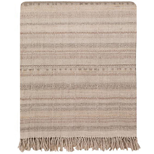 Bedcover Linear Stripe Taupe, Wool & Raw Silk. Handwoven Designer Textile from India. H 115 in. x W 88 in. H 292 cm x W 224 cm.