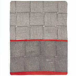 Bedcover Gopal India in Block Print Cotton, Red and Black Pattern. Contemporary Design. W 86 in × 100 in.