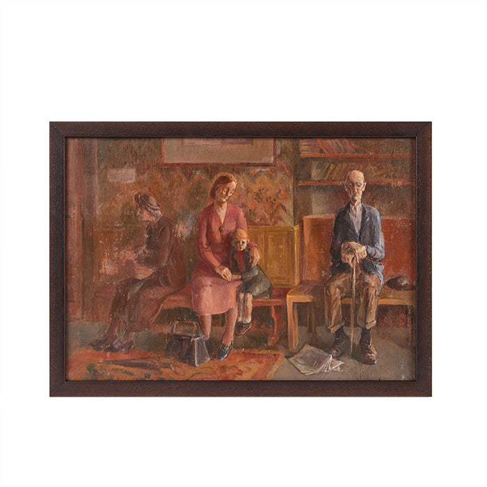 Waiting Room | British Oil Painting on Board in Contemporary Frame -  British oil painting on board 'Waiting Room' in a contemporary frame.  13" x 19"