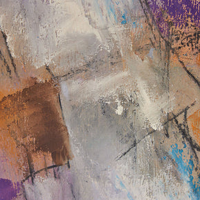 (DETAIL CENTER) 1991 abstract oil on canvas titled "Composición Con Najanja" by Alexandrine De Primio Real. Features a contemporary frame and measures 17" x 11". Signature is located at bottom left.
