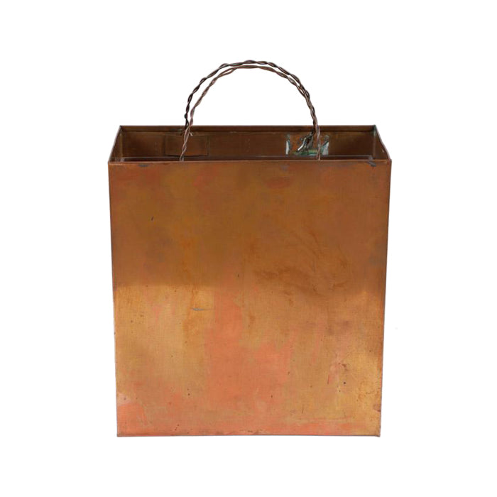 Copper Wastebasket in the shape of a "Paper Bag" Copper with removable plexiglass liner for use a a wastebasket or magazine holder.  Late 20th Century. 13.5" H x 12" W x 5.5" D