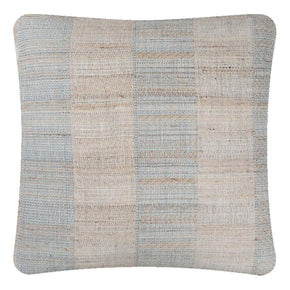 Hand Blue Wool & Tussar Silk Decorative Pillow. Neeru Kumar Handwoven Designer Textiles from India. Natural linen back. Invisible zipper closure. 18" x 18" different sizes available.