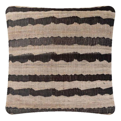 Ocean Stripe Charcoal Wool & Tussar Silk. Neeru Kumar Handwoven Designer Textiles from India. Natural linen back. Invisible zipper closure. 18" x 18" different sizes available.