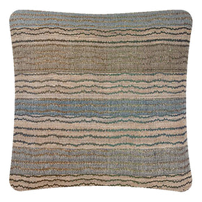 Decorative Pillow, Ocean Stripe Green Blue, Wool & Tussar Silk. Handwoven Designer Textiles from India. Natural linen back. Invisible zipper closure. 18" x 18" different sizes available.