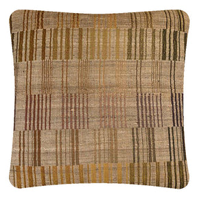 Decorative Pillow Piano Key Olive Wool & Tussar Silk. Handwoven Designer Textiles from India. Natural linen back. Invisible zipper closure. 18" x 18" different sizes available.