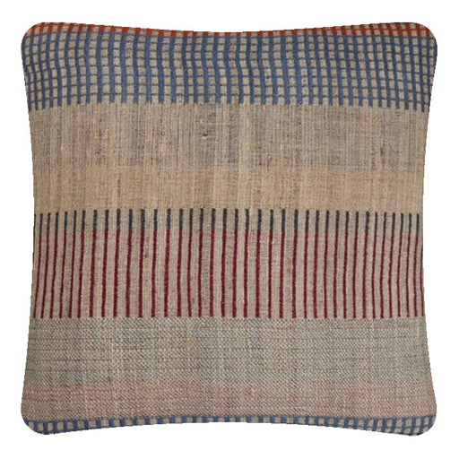 Decorative Pillow, Stripe Check, Wool & Tussar Silk. Handwoven Designer Textiles from India. Natural linen back. Invisible zipper closure. 18" x 18" different sizes available.
