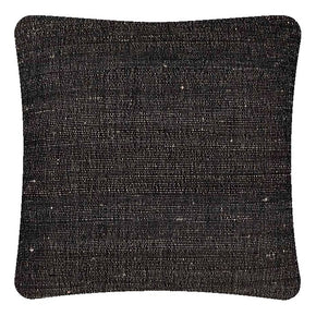 (DETAIL BACK) Tabby Black Cotton & Tussar Silk. Neeru Kumar Handwoven Designer Textiles from India. Natural linen back. Invisible zipper closure. 18" x 18" different sizes available.