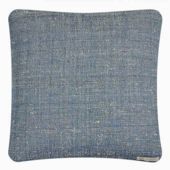 (DETAIL BACK) Decorative Pillow, Tree Blue, Cotton & Tussar Silk. Handwoven Designer Neeru Kumar. Textiles from India. Invisible zipper closure. 18" x 18" different sizes available.