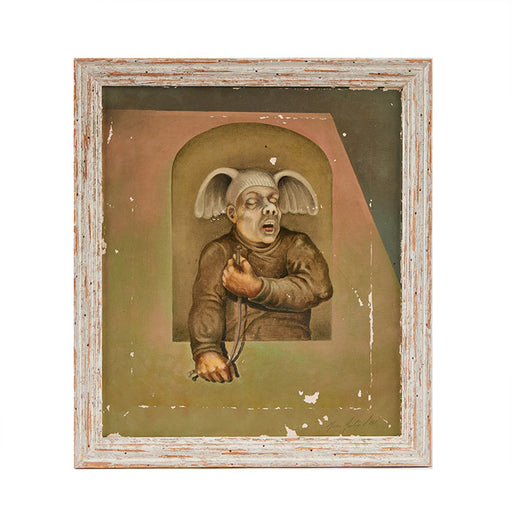 Gremlin Painting - Signed oil on canvas, possibly by Mario Hartig in 1981. Distressed condition. Size: 16" x 13".