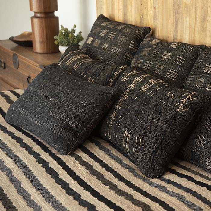 (LIFESTYLE) Fabric by the yard -- Tabby black colors pattern. Raw Tussar Silk and Wool by Neeru Kumar Handwoven Designer Textiles from India.