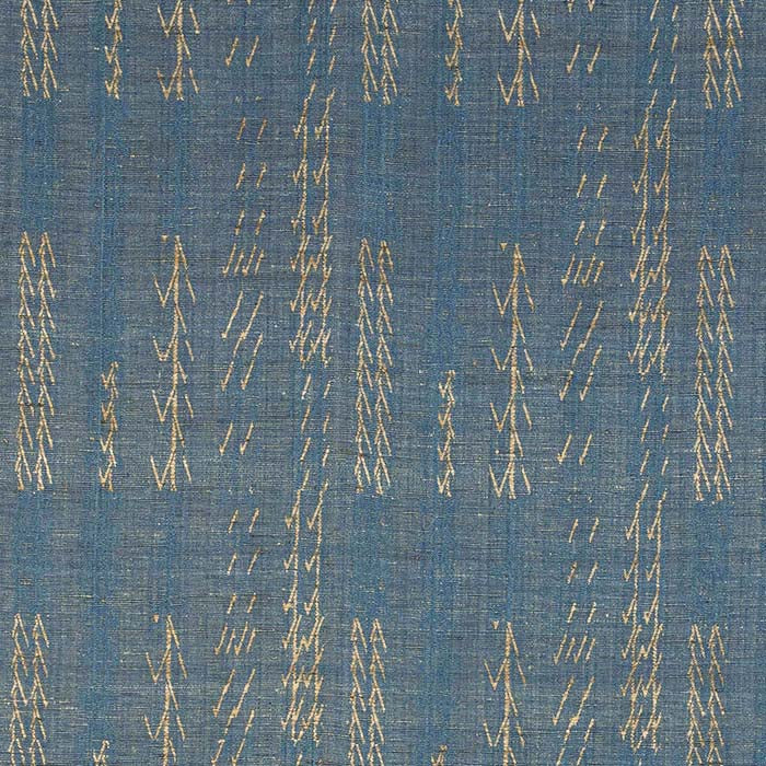 Fabric Tree Blue Upholstery Weight. Neeru Kumar Handwoven Designer Textiles from India. Exclusive to Pat McGann. Raw Tussar Silk and Cotton. 50-54" W. Vertical Repeat: 48". Horizontal Repeat: 15.5"
