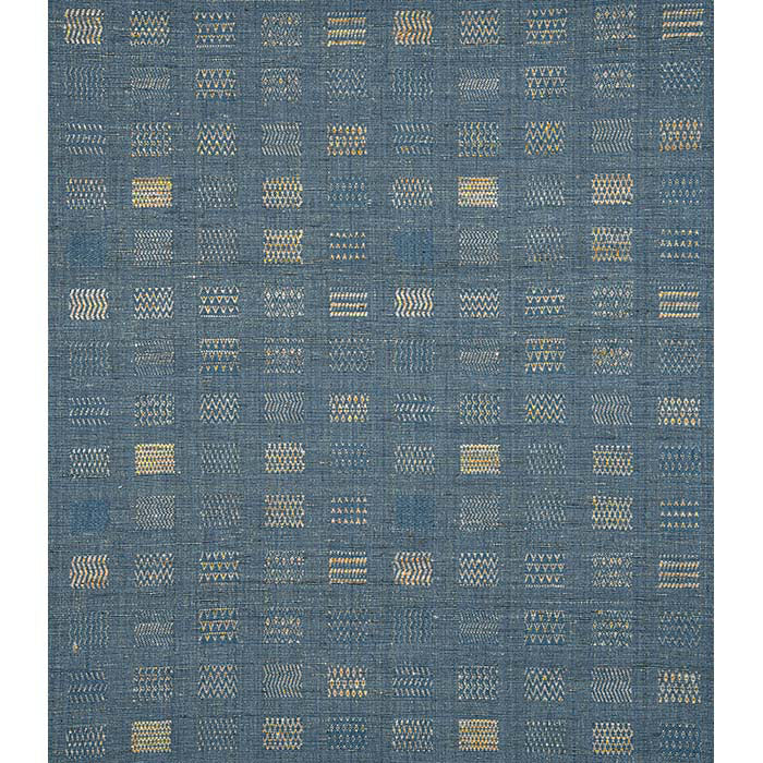 (FULL) Fabric Window Weave Blue - Upholstery Weight. Raw Tussar Silk and Cotton. Neeru Kumar Handwoven Designer Textiles from India. 54" W 
