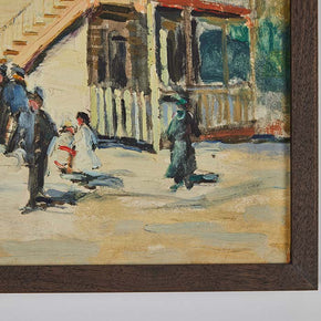 (DETAIL) Street Scene, oil on board. Possibly LA. Oil on board. Contemporary Frame. 16" x 19"