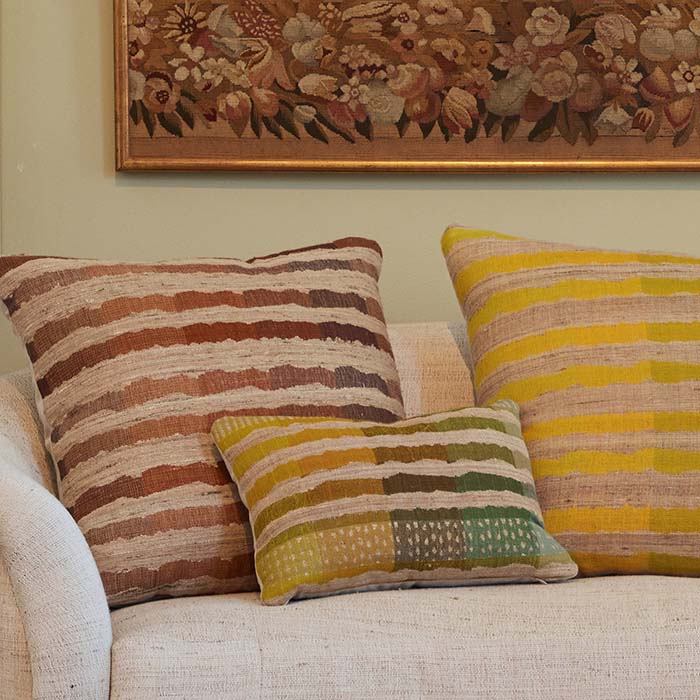 (HANDWOVEN TEXTILE AND PILLOWS) Fabric by the yard --Bauhaus. Raw Tussar Silk and Wool by Neeru Kumar Handwoven Designer Textiles from India.