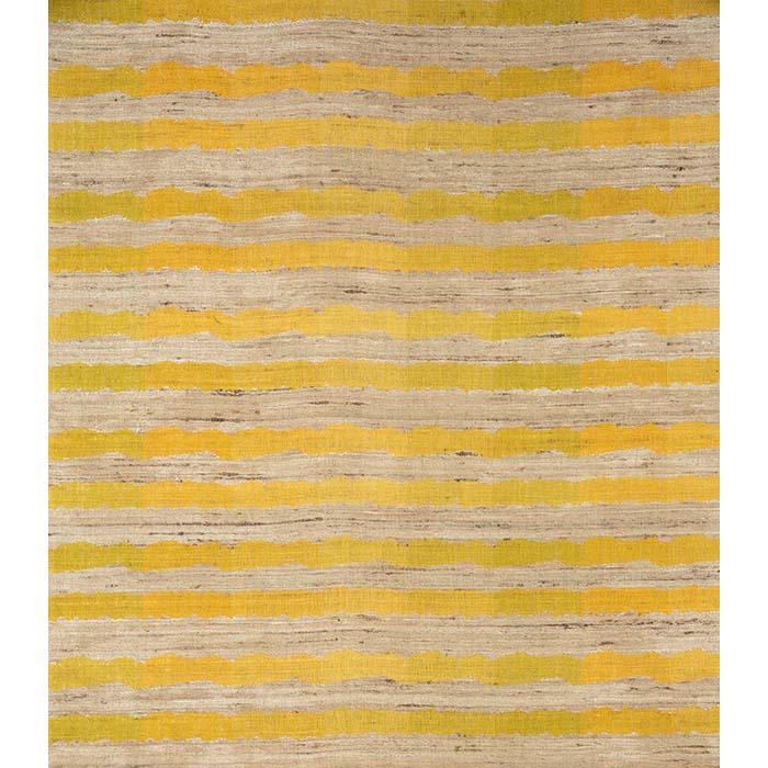 (PATTERN) Fabric by the yard -- Ocean stripe yellow colors. Raw Tussar Silk and Wool by Neeru Kumar Handwoven Designer Textiles from India.