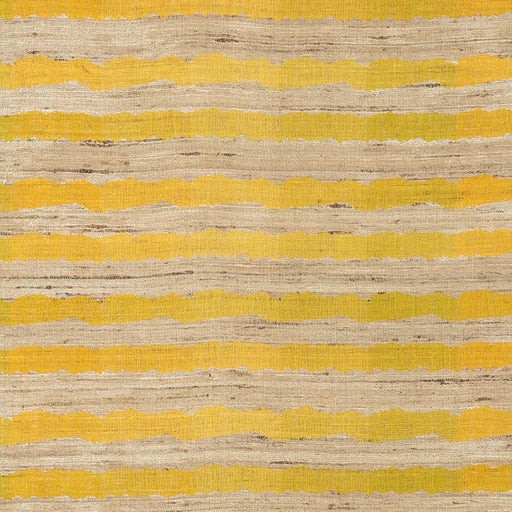 Fabric by the yard -- Ocean stripe yellow pattern. Raw Tussar Silk and Wool by Neeru Kumar Handwoven Designer Textiles from India.